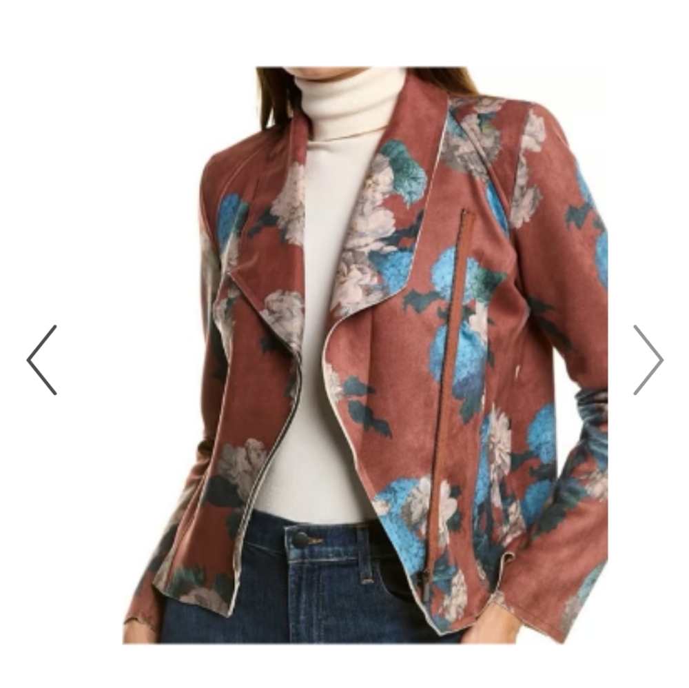 Elie Tahari Faux Leather Brown Hydrangea Jacket Sz.L NWT